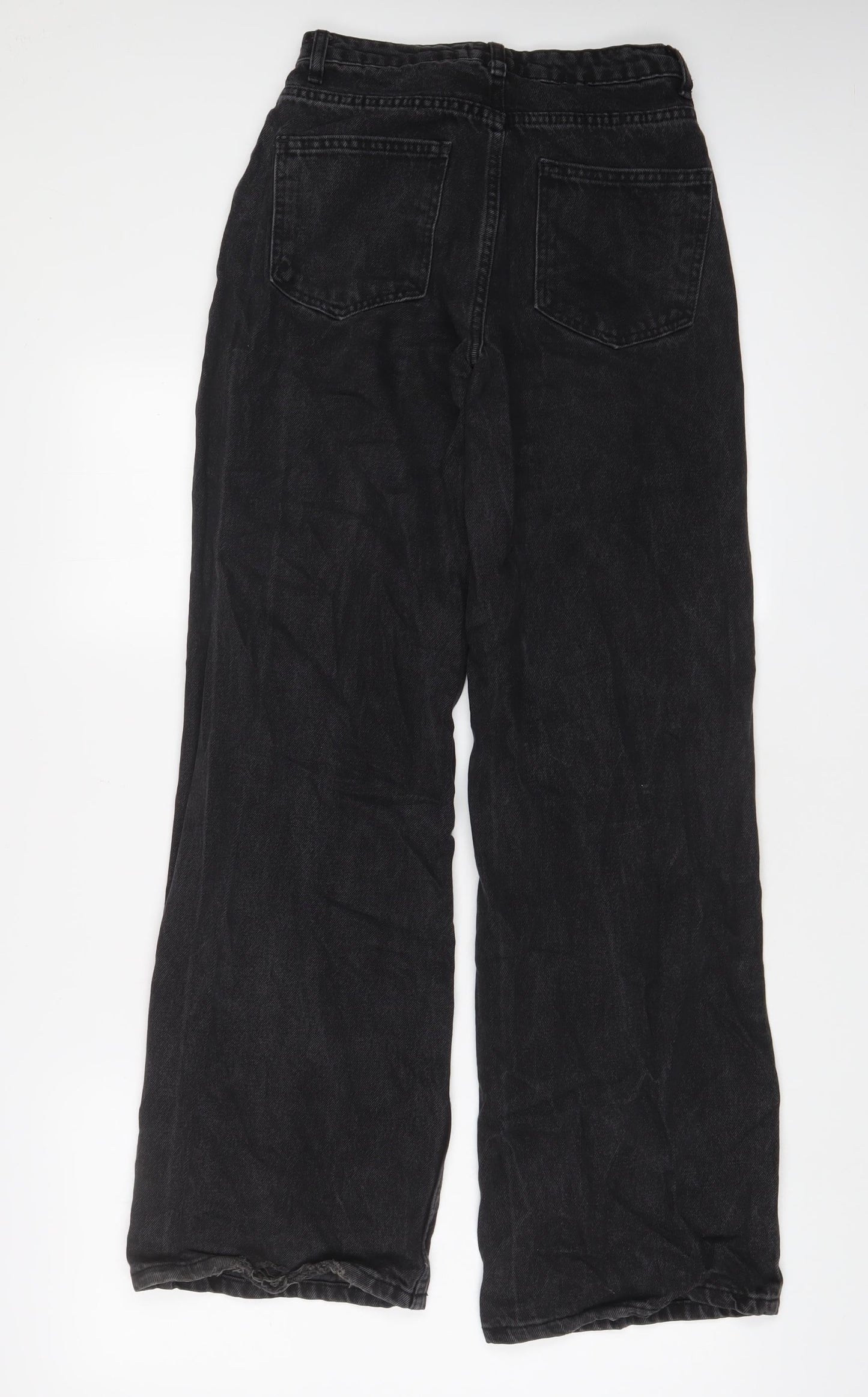 PRETTYLITTLETHING Womens Black Cotton Wide-Leg Jeans Size 6 L32 in Regular Zip