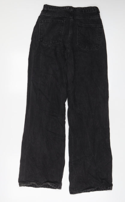 PRETTYLITTLETHING Womens Black Cotton Wide-Leg Jeans Size 6 L32 in Regular Zip