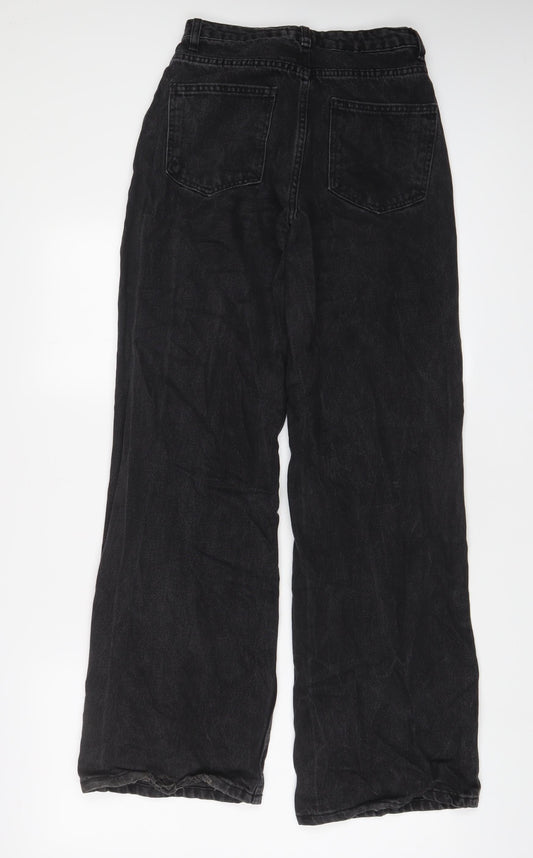 PRETTYLITTLETHING Womens Black Cotton Wide-Leg Jeans Size 6 L32 in Regular Zip