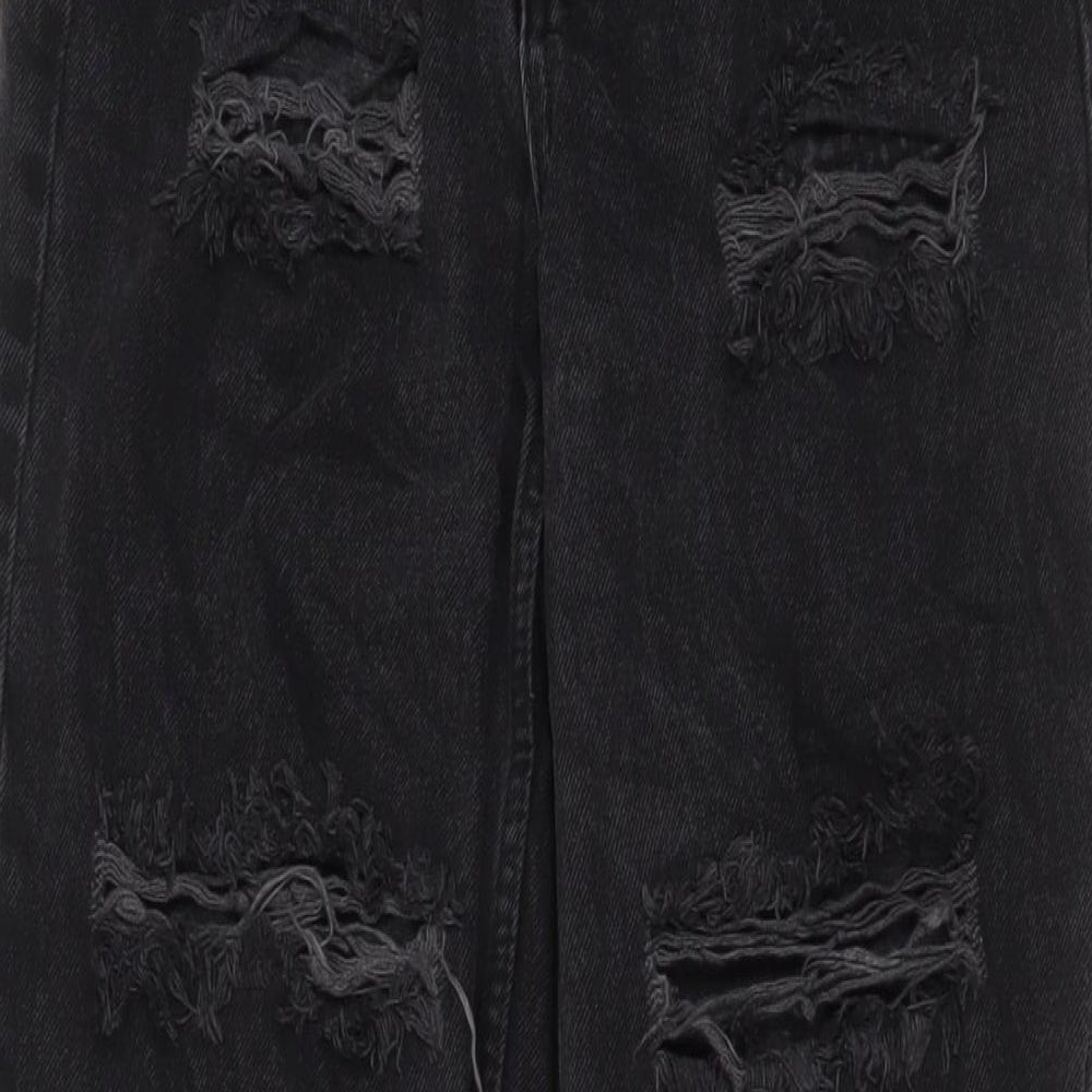 PRETTYLITTLETHING Womens Black Cotton Wide-Leg Jeans Size 6 L32 in Regular Zip