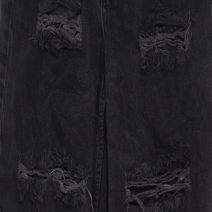 PRETTYLITTLETHING Womens Black Cotton Wide-Leg Jeans Size 6 L32 in Regular Zip