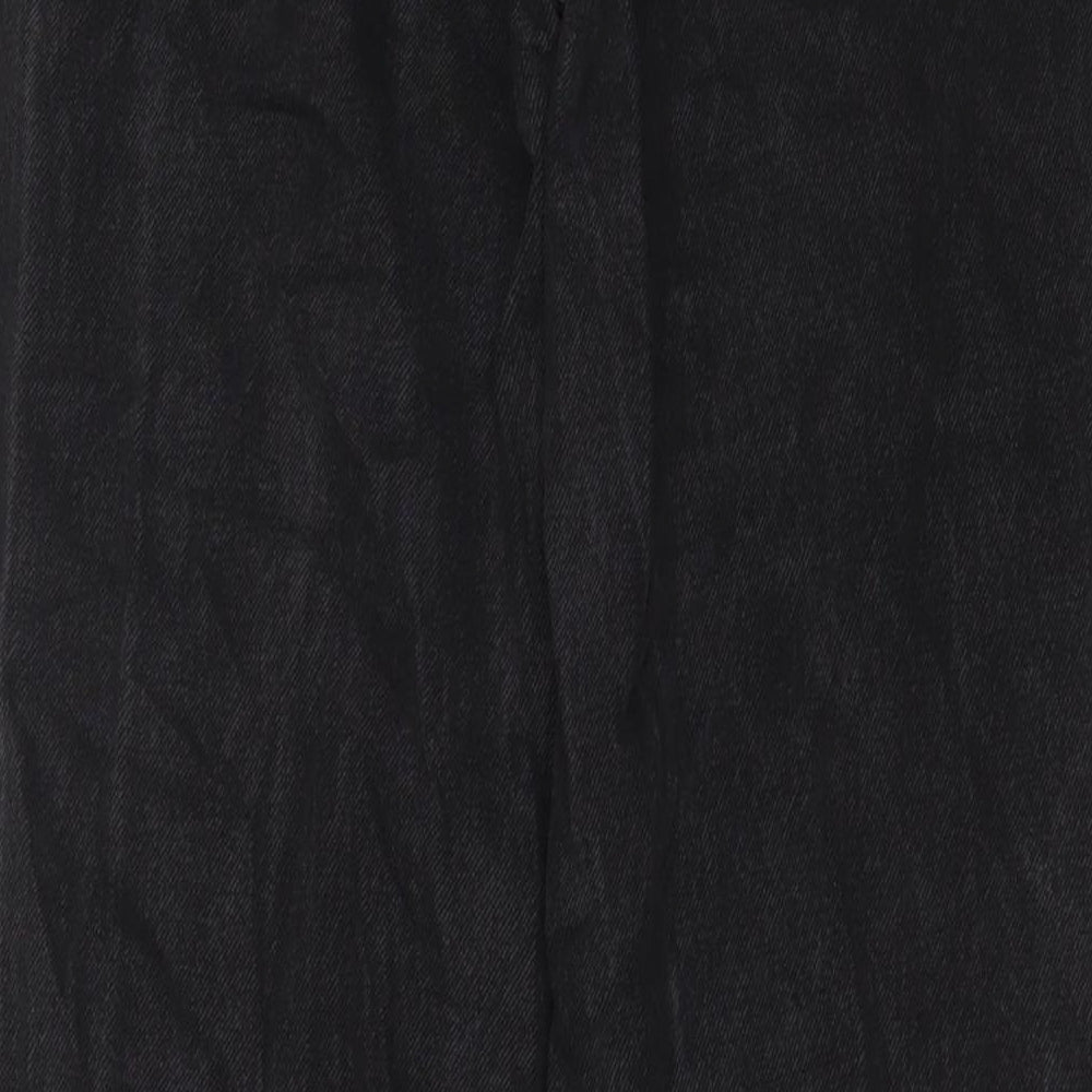 PRETTYLITTLETHING Womens Black Cotton Wide-Leg Jeans Size 6 L32 in Regular Zip