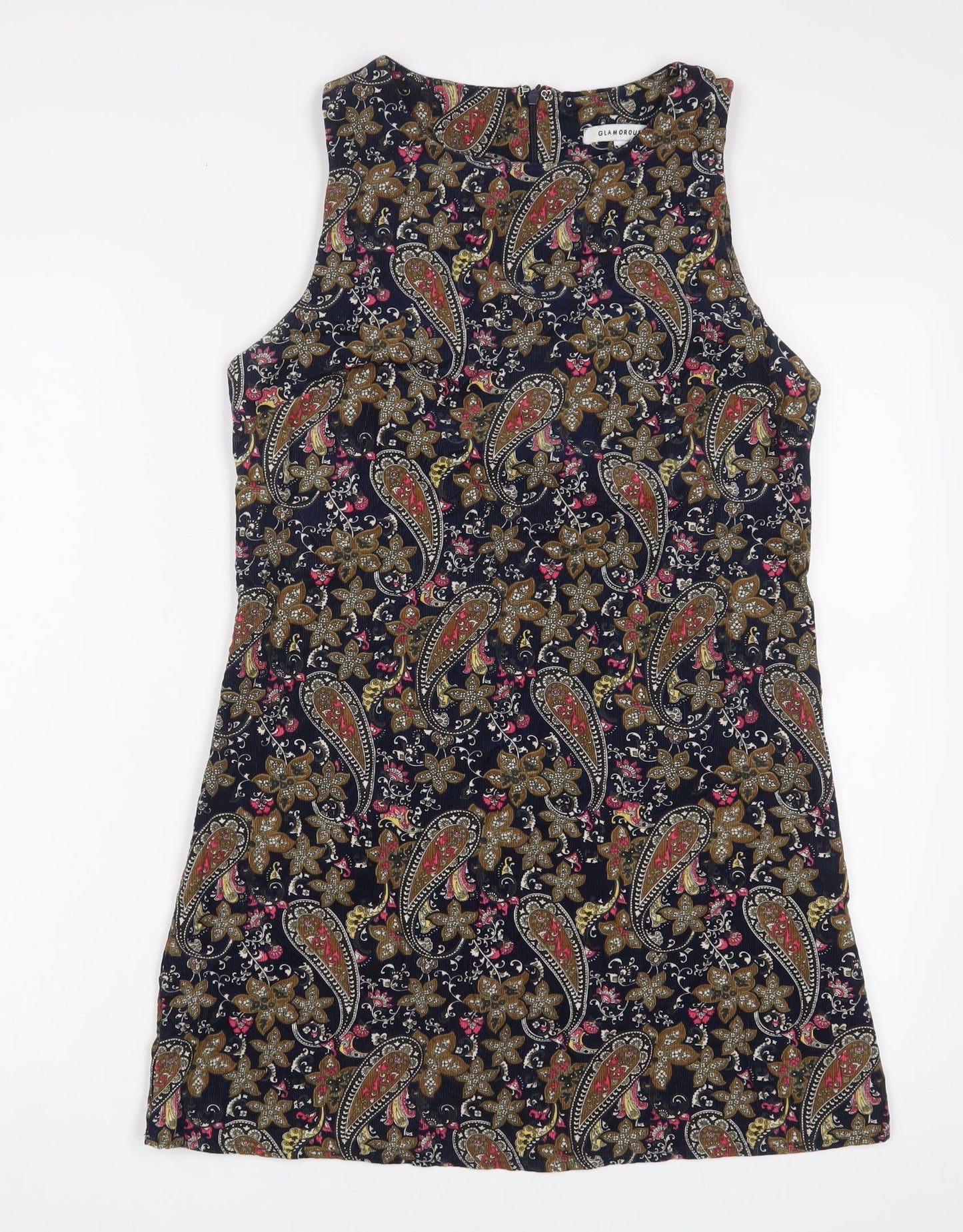 Glamorous Womens Multicoloured Floral Cotton A-Line Size 10 Boat Neck Zip