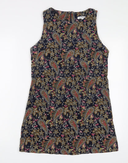 Glamorous Womens Multicoloured Floral Cotton A-Line Size 10 Boat Neck Zip