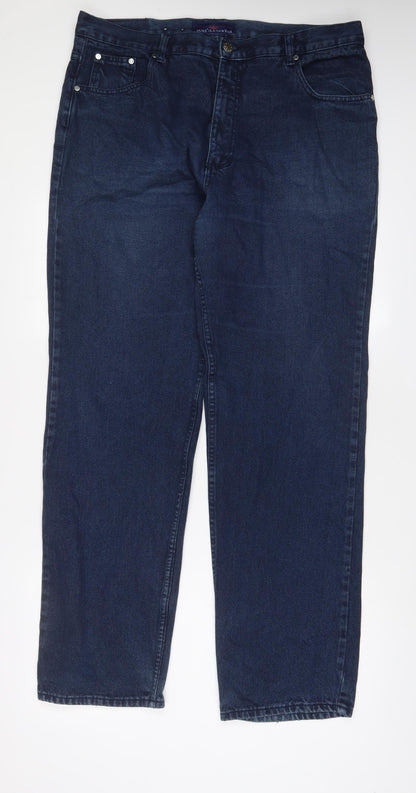 Duke Mens Blue Cotton Straight Jeans Size 38 in L33 in Regular Zip - Long Leg, Pockets