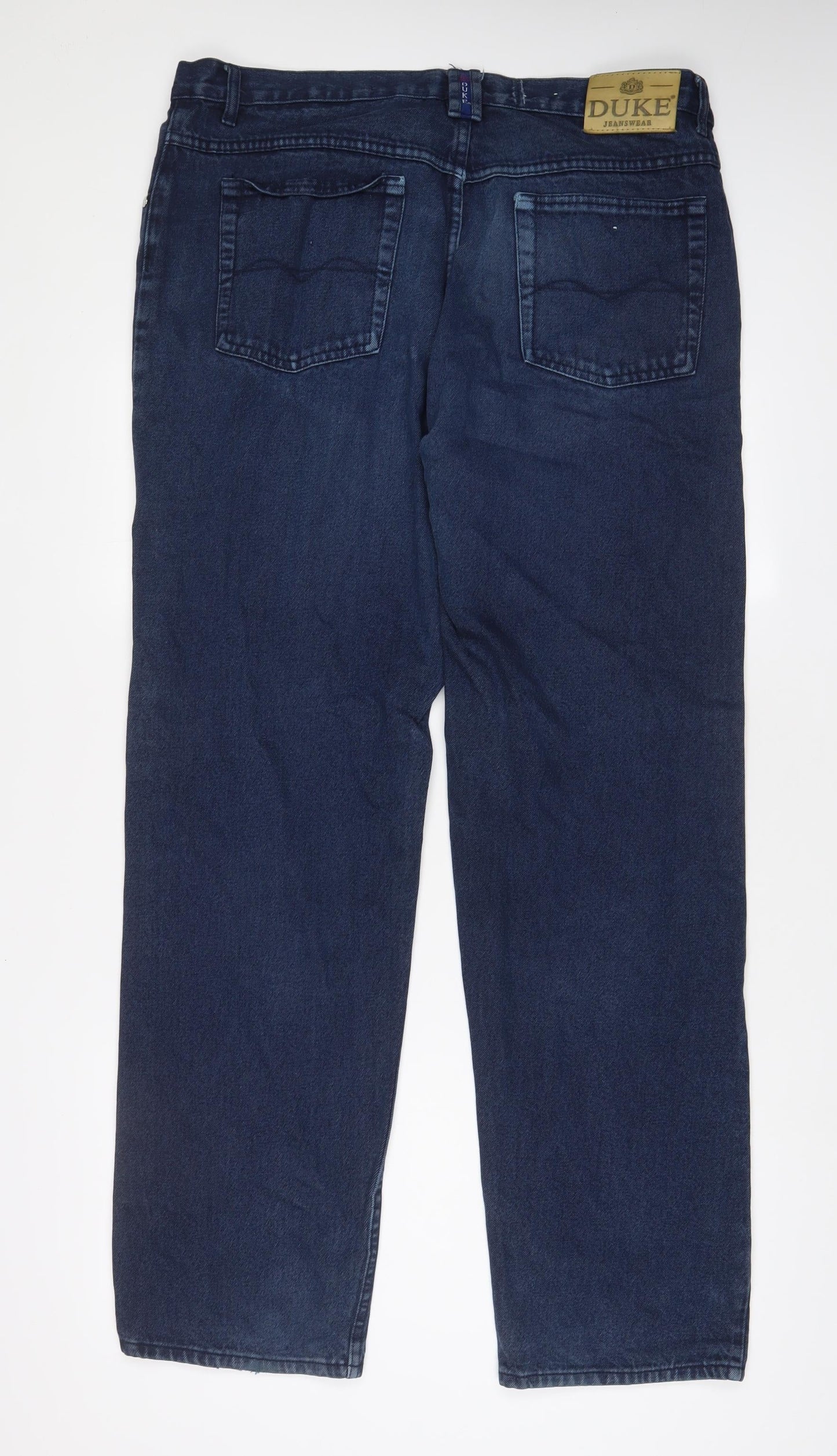 Duke Mens Blue Cotton Straight Jeans Size 38 in L33 in Regular Zip - Long Leg, Pockets
