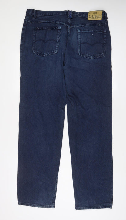 Duke Mens Blue Cotton Straight Jeans Size 38 in L33 in Regular Zip - Long Leg, Pockets