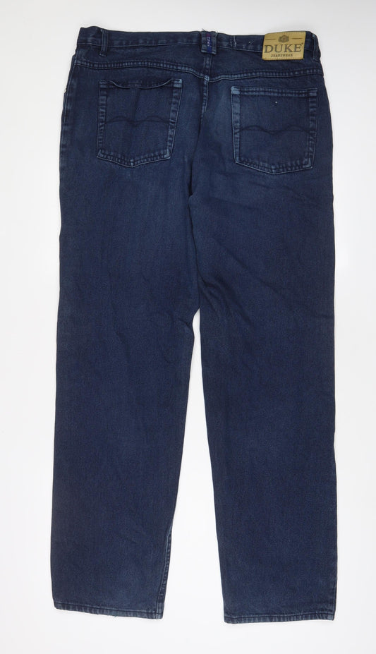 Duke Mens Blue Cotton Straight Jeans Size 38 in L33 in Regular Zip - Long Leg, Pockets