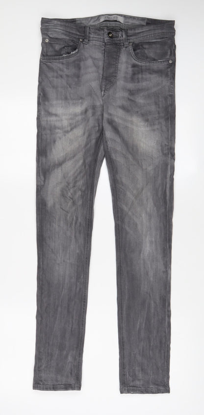Zara Mens Grey Cotton Skinny Jeans Size 33 in L32 in Regular Button