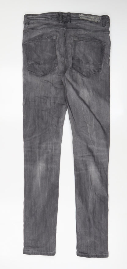 Zara Mens Grey Cotton Skinny Jeans Size 33 in L32 in Regular Button