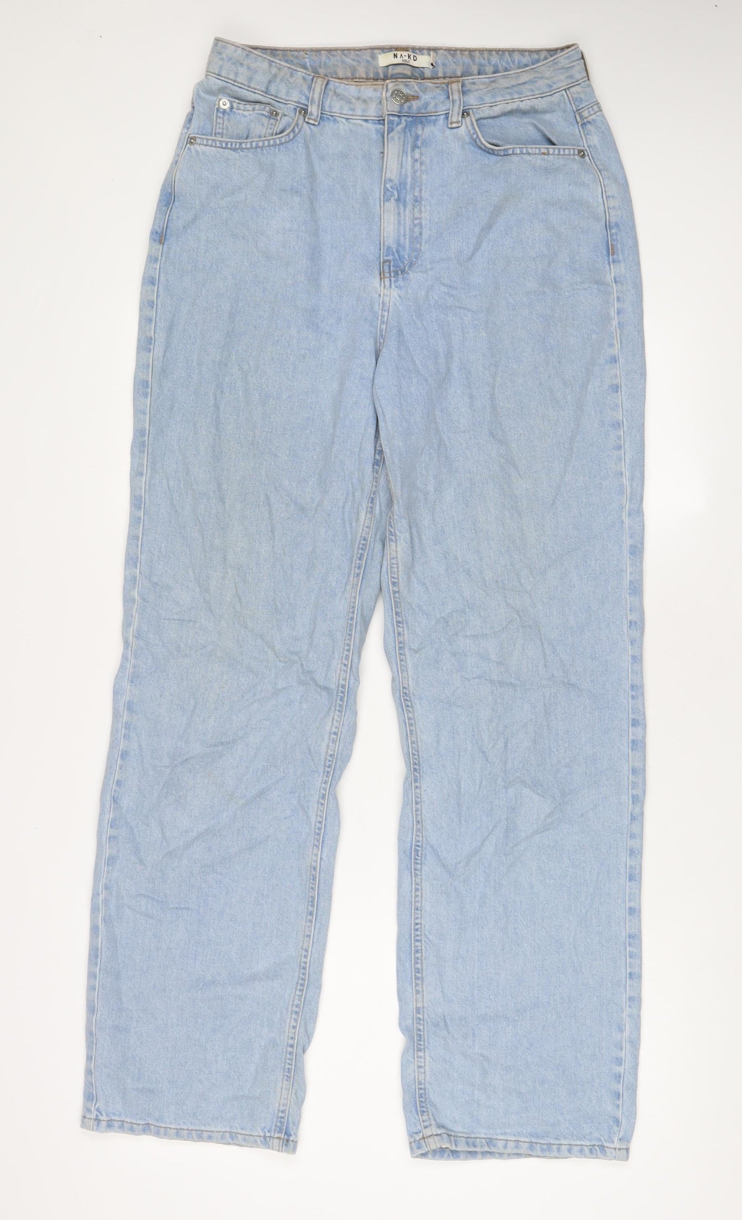 NA-KD Womens Blue Cotton Wide-Leg Jeans Size 10 L31 in Regular Zip