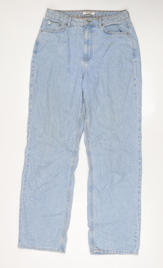 NA-KD Womens Blue Cotton Wide-Leg Jeans Size 10 L31 in Regular Zip