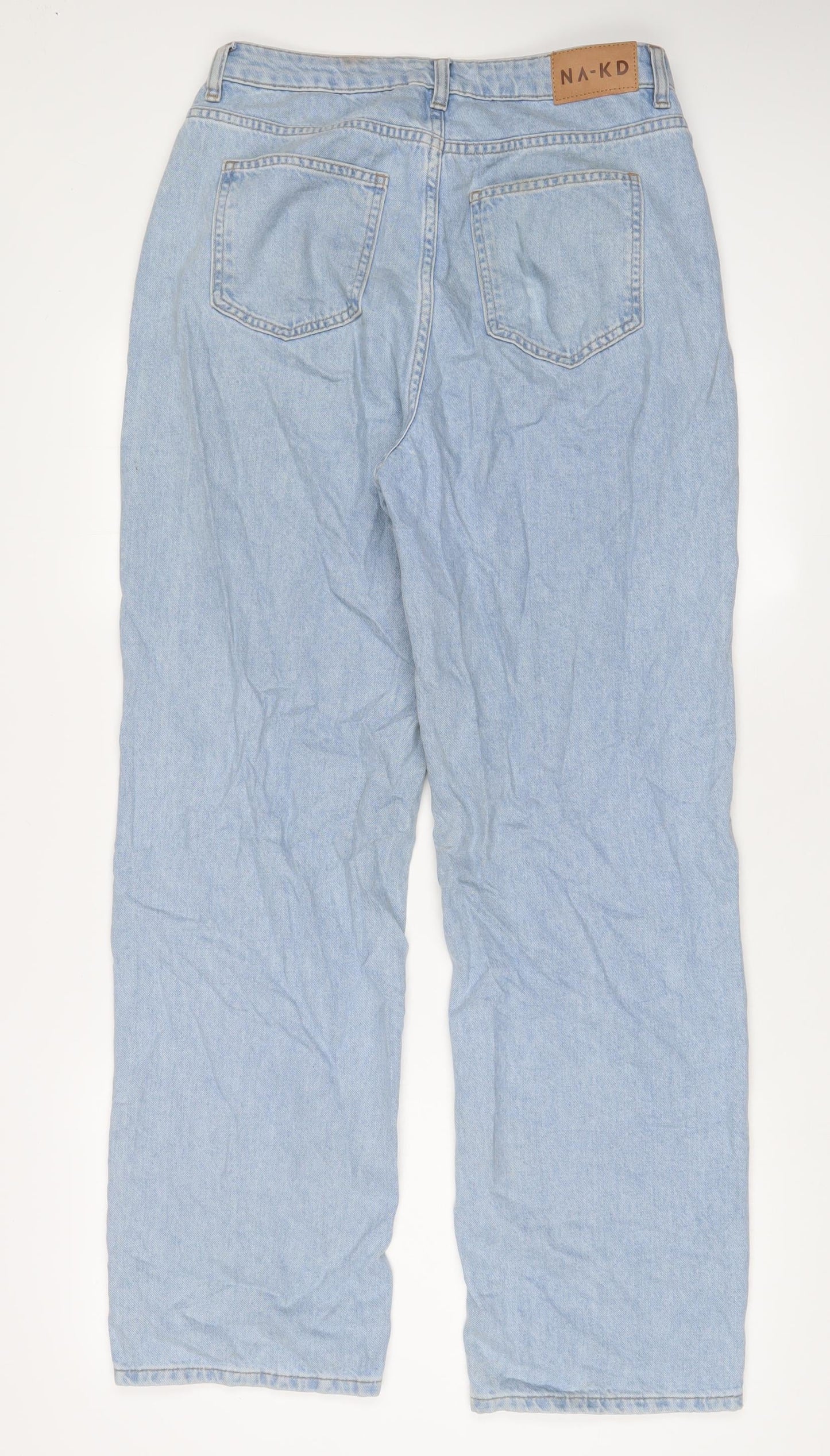 NA-KD Womens Blue Cotton Wide-Leg Jeans Size 10 L31 in Regular Zip