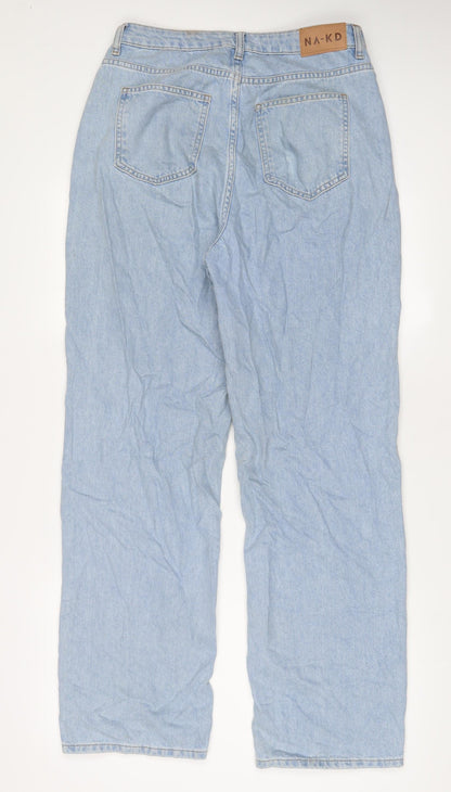 NA-KD Womens Blue Cotton Wide-Leg Jeans Size 10 L31 in Regular Zip