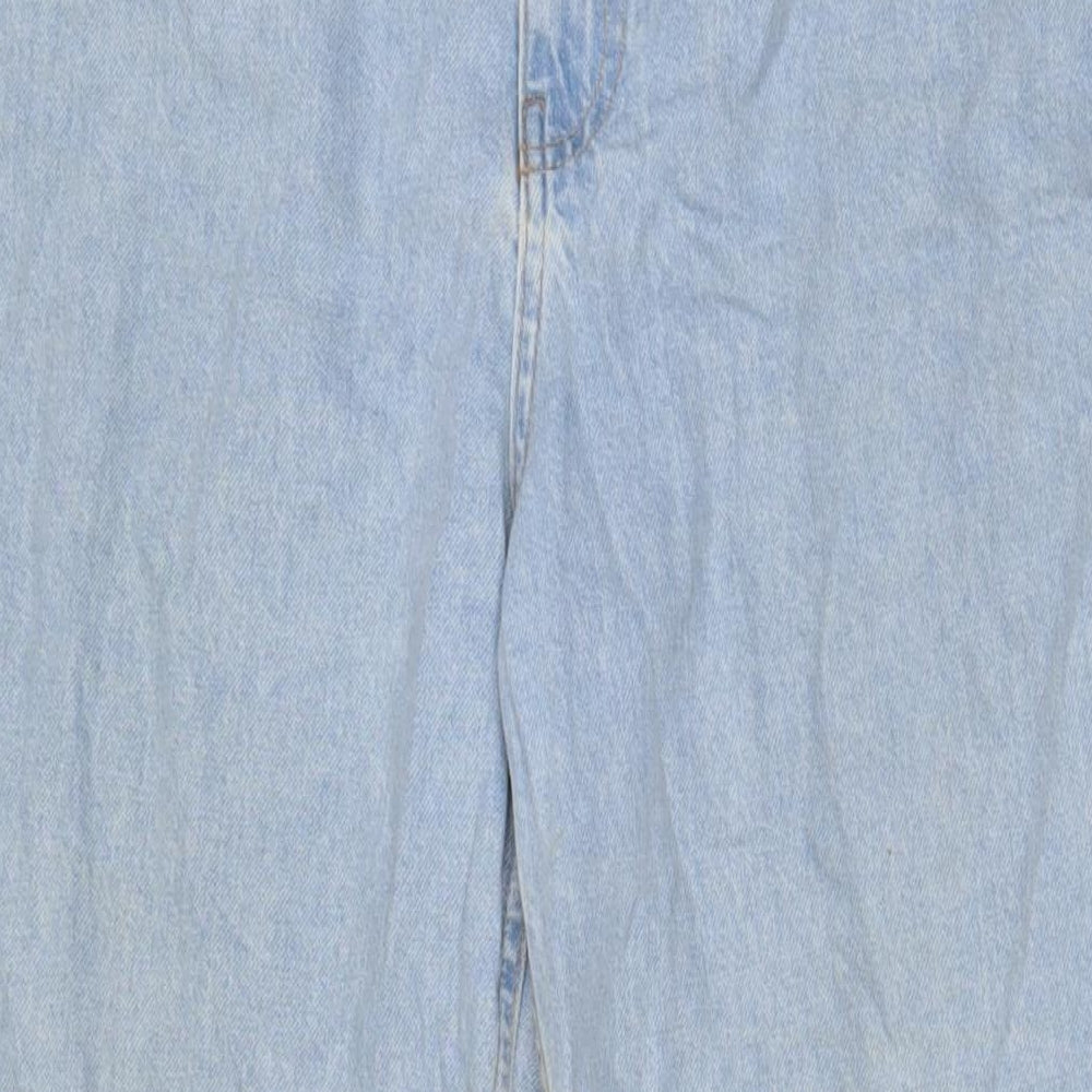 NA-KD Womens Blue Cotton Wide-Leg Jeans Size 10 L31 in Regular Zip