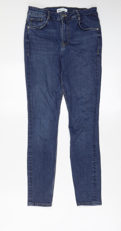 Zara Womens Blue Cotton Skinny Jeans Size 10 L27 in Regular Zip