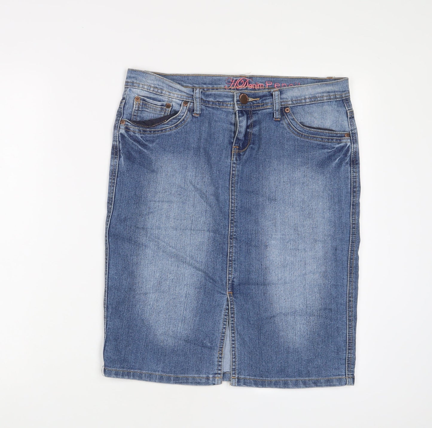 House of denim Womens Blue Cotton A-Line Skirt Size 10 Zip