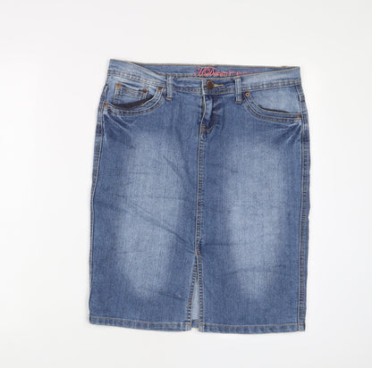 House of denim Womens Blue Cotton A-Line Skirt Size 10 Zip