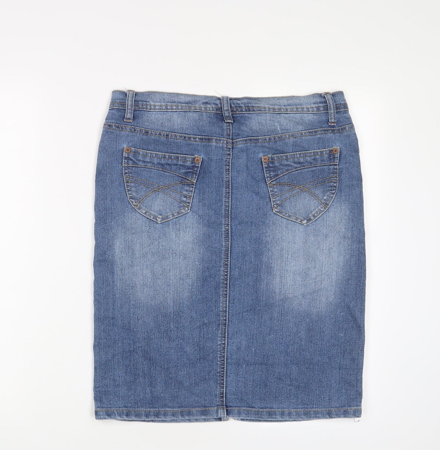 House of denim Womens Blue Cotton A-Line Skirt Size 10 Zip