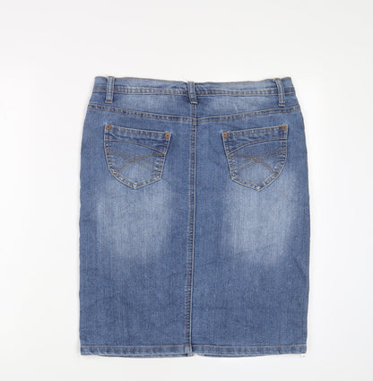 House of denim Womens Blue Cotton A-Line Skirt Size 10 Zip
