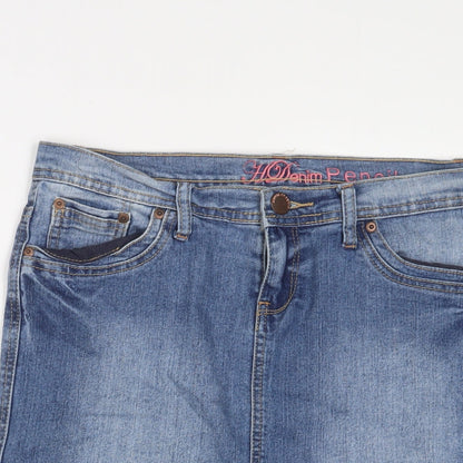 House of denim Womens Blue Cotton A-Line Skirt Size 10 Zip