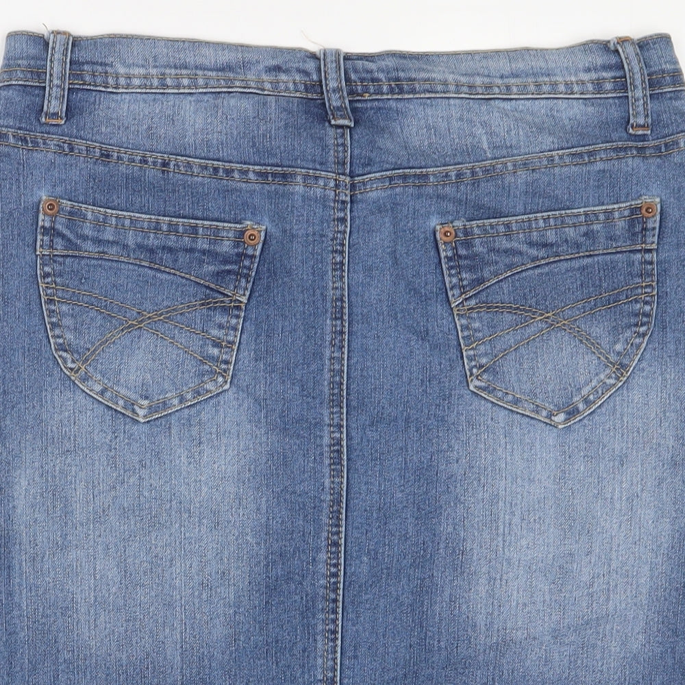 House of denim Womens Blue Cotton A-Line Skirt Size 10 Zip