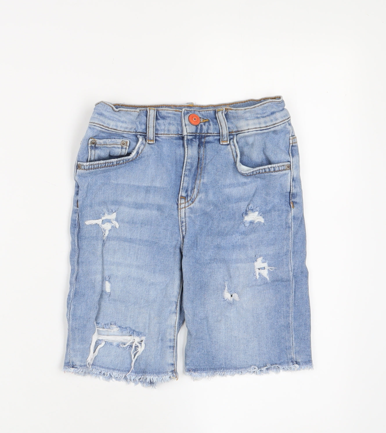 Zara Boys Blue Cotton Bermuda Shorts Size 9 Years L7 in Regular Zip - Distressed, Pockets