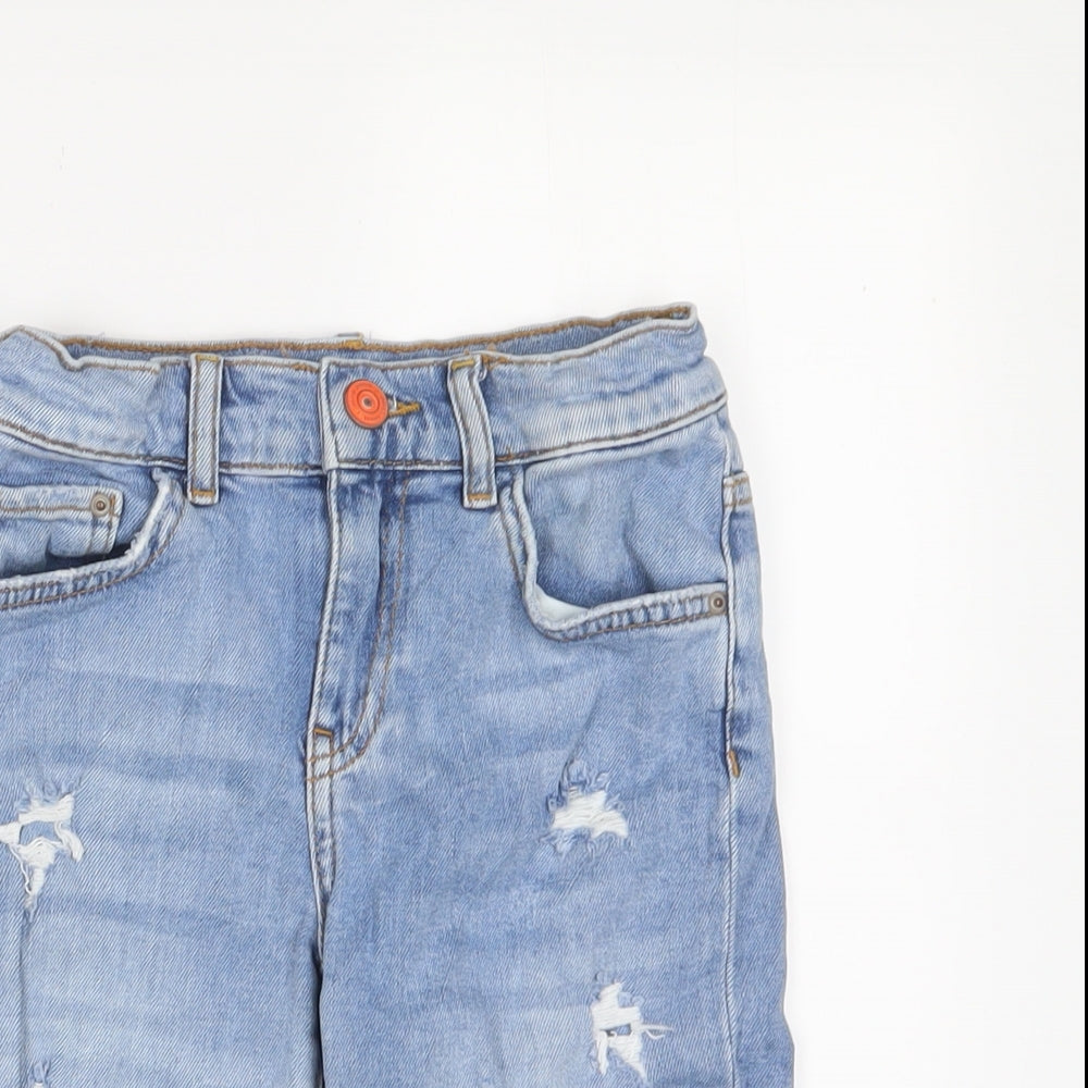 Zara Boys Blue Cotton Bermuda Shorts Size 9 Years L7 in Regular Zip - Distressed, Pockets