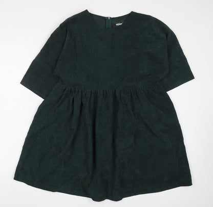 Missguided Womens Green Polyester A-Line Size 12 Crew Neck Zip