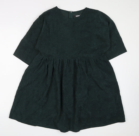 Missguided Womens Green Polyester A-Line Size 12 Crew Neck Zip