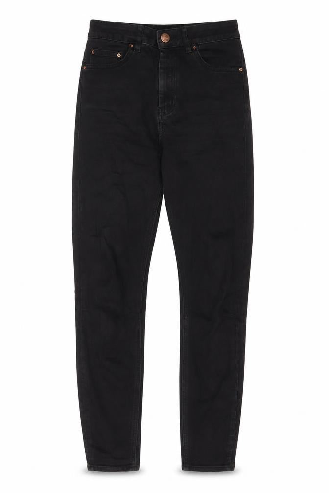 Front view of ASOS women’s black cotton skinny jeans, size UK 28, in, 32-inch leg regular zip