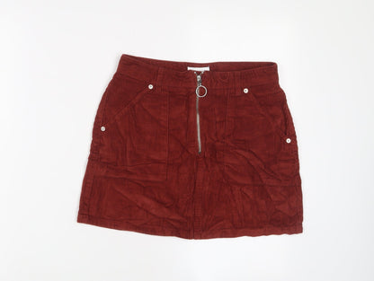 Topshop Womens Red Cotton A-Line Skirt Size 8 Zip