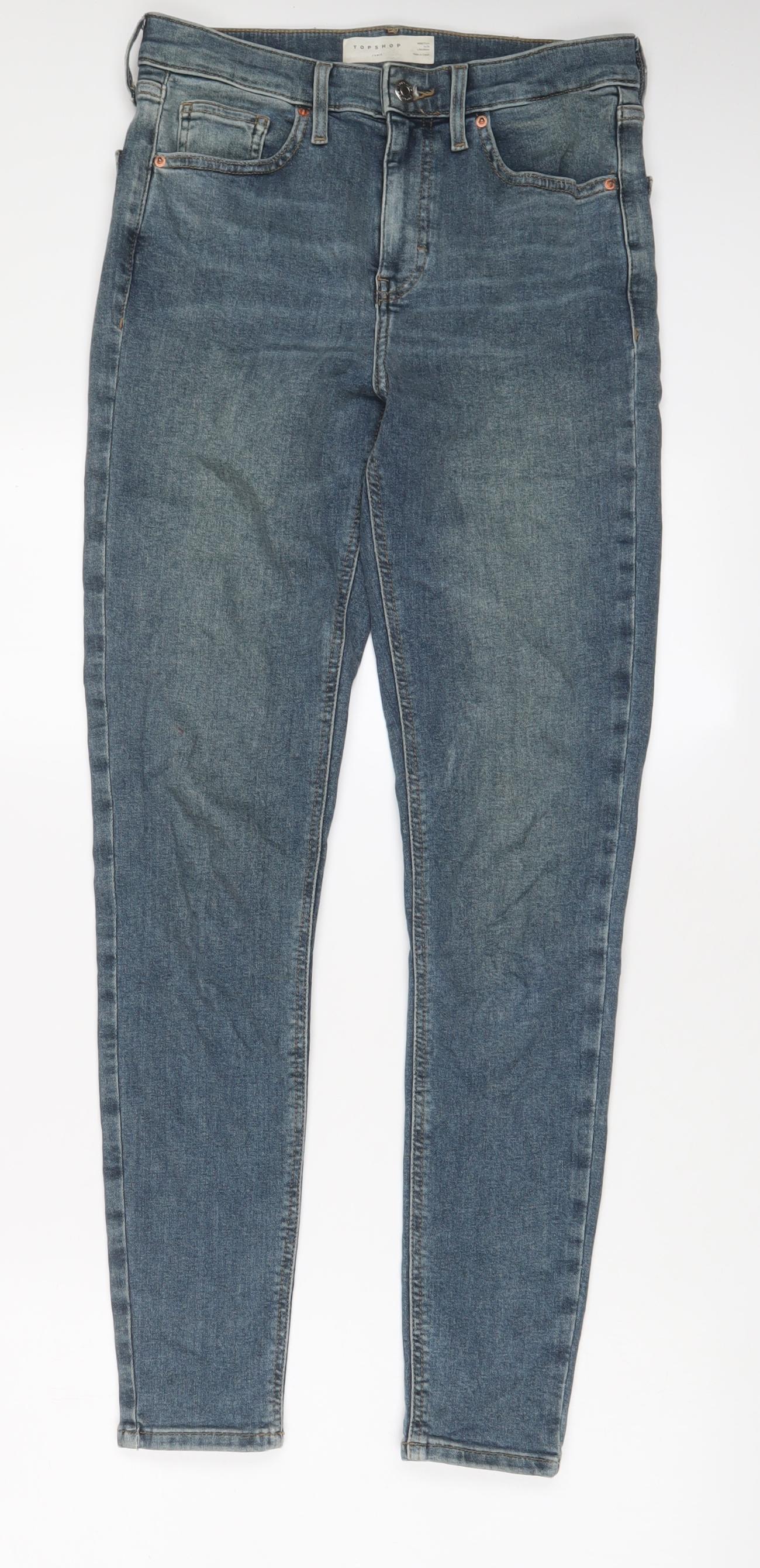Topshop Womens Blue Cotton Skinny Jeans Size 28 in L34 in Regular Zip