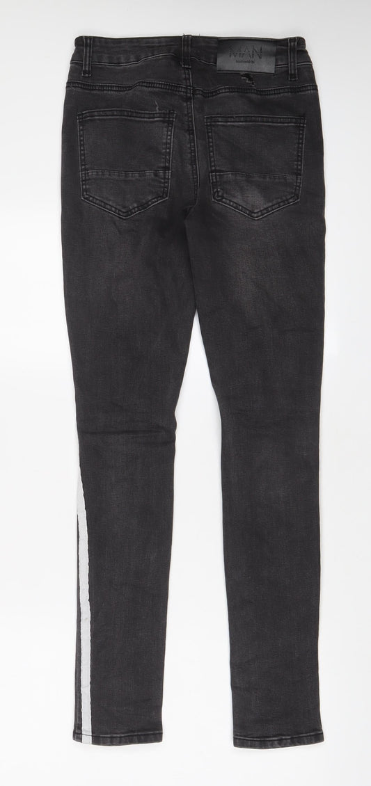 Boohoo Mens Grey Cotton Skinny Jeans Size 28 in L30 in Regular Zip