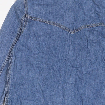 Denim & Co. Womens Blue Cotton A-Line Size 6 Collared Button