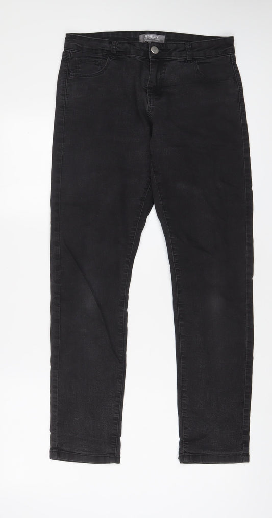 Dorothy Perkins Womens Grey Cotton Straight Jeans Size 10 L28 in Regular Zip