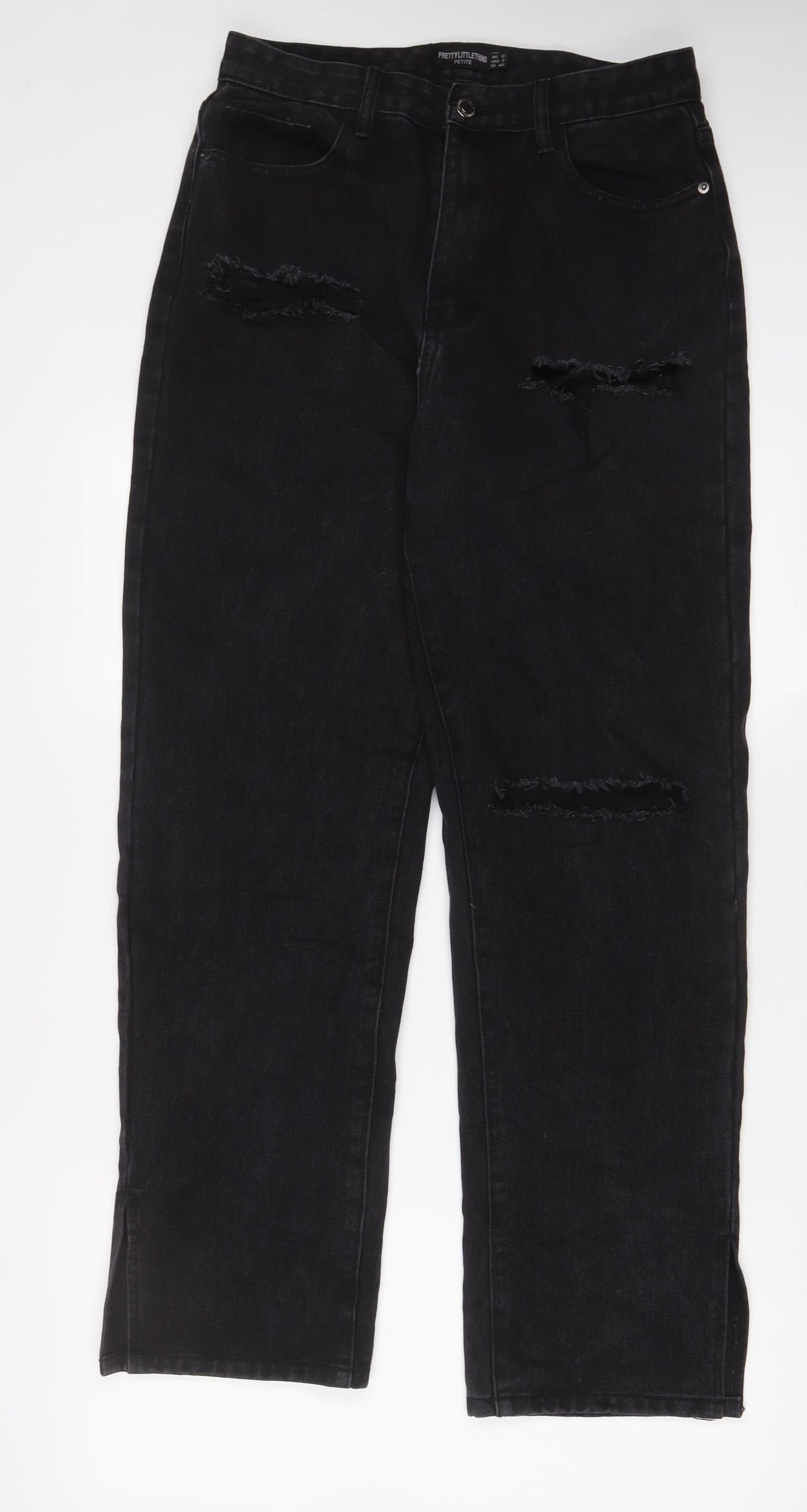 PRETTYLITTLETHING Womens Black Cotton Wide-Leg Jeans Size 12 L30 in Regular Zip