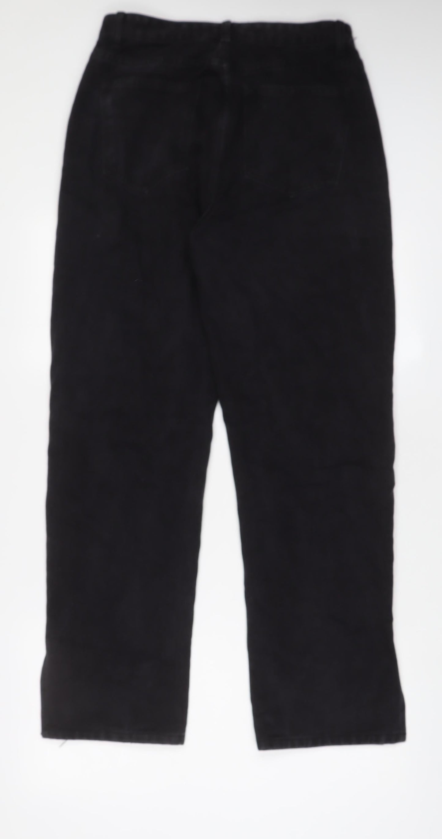 PRETTYLITTLETHING Womens Black Cotton Wide-Leg Jeans Size 12 L30 in Regular Zip