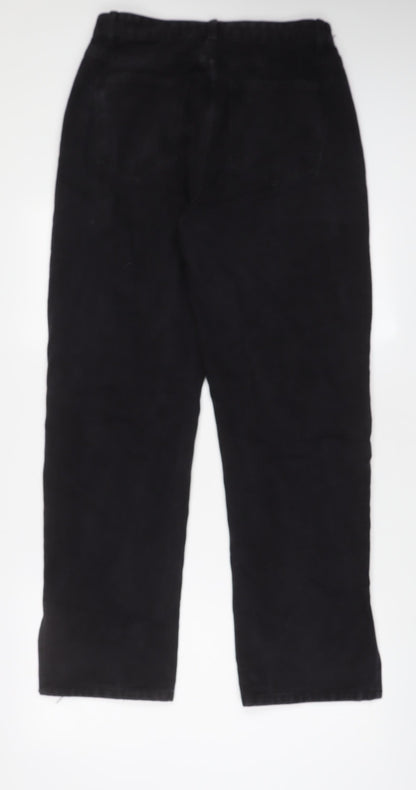 PRETTYLITTLETHING Womens Black Cotton Wide-Leg Jeans Size 12 L30 in Regular Zip