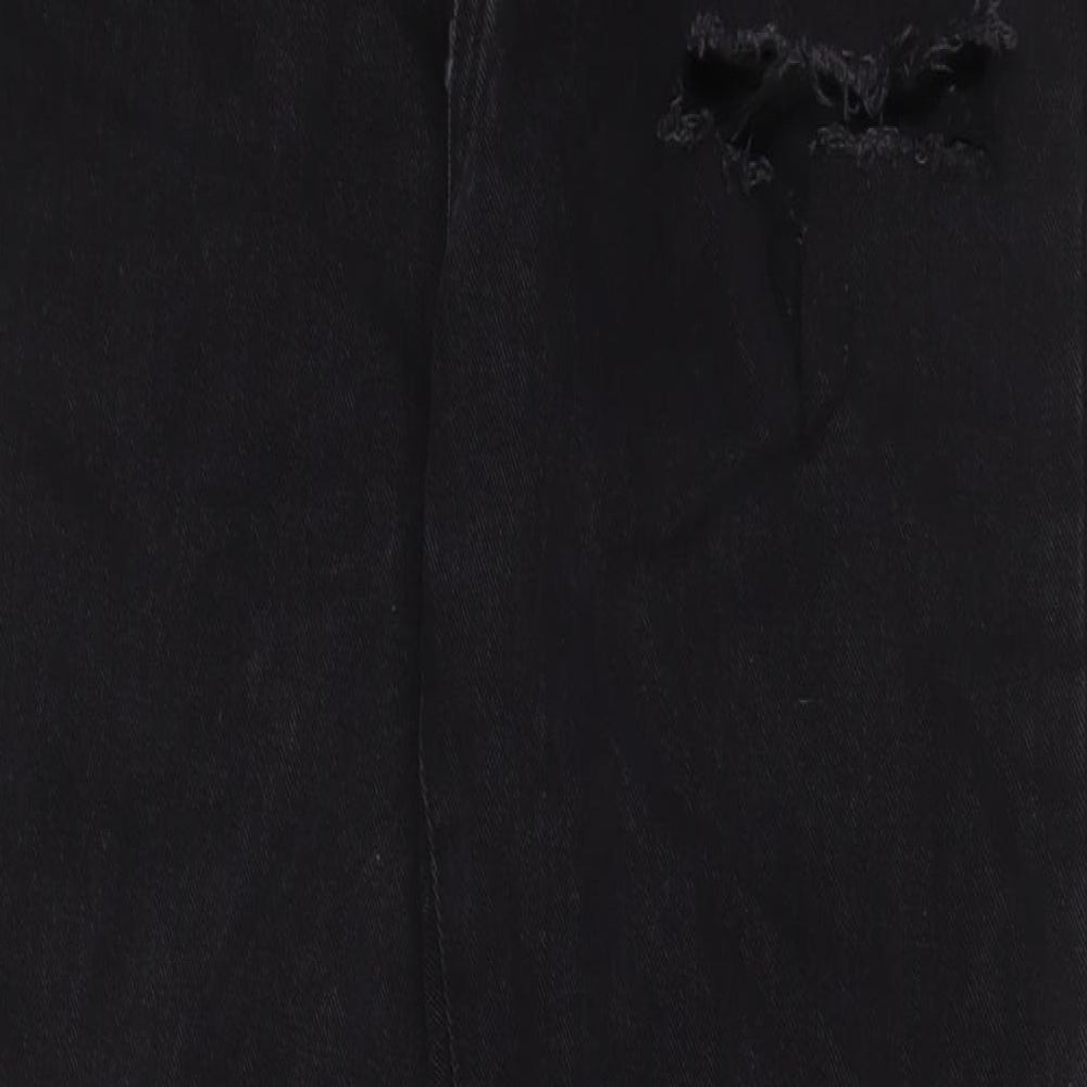 PRETTYLITTLETHING Womens Black Cotton Wide-Leg Jeans Size 12 L30 in Regular Zip