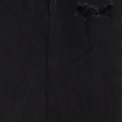 PRETTYLITTLETHING Womens Black Cotton Wide-Leg Jeans Size 12 L30 in Regular Zip