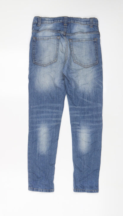 F&F Girls Blue Cotton Skinny Jeans Size 10-11 Years L25 in Regular Zip - Adjustable waist, Pockets