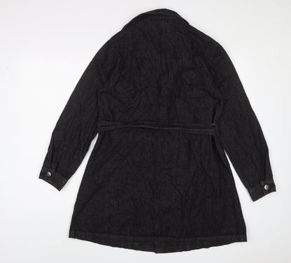 Allegra K Womens Black Cotton A-Line Size S V-Neck Button - Belted