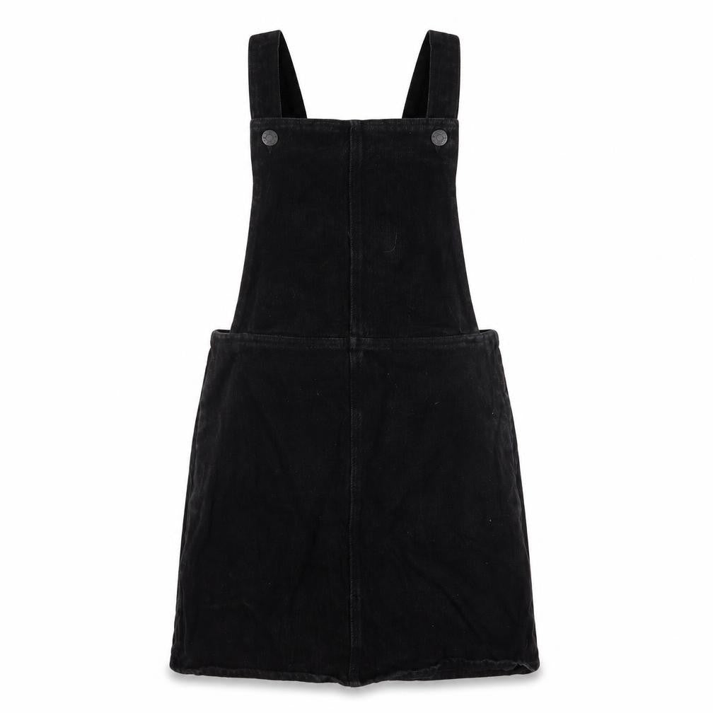 Monki Womens Black Cotton Pinafore/Dungaree Dress Size 10 Square Neck Zip