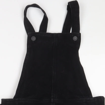 Monki Womens Black Cotton Pinafore/Dungaree Dress Size 10 Square Neck Zip