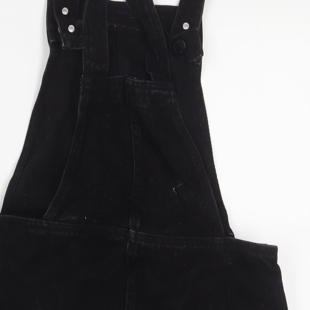 Monki Womens Black Cotton Pinafore/Dungaree Dress Size 10 Square Neck Zip