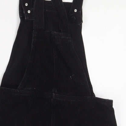 Monki Womens Black Cotton Pinafore/Dungaree Dress Size 10 Square Neck Zip