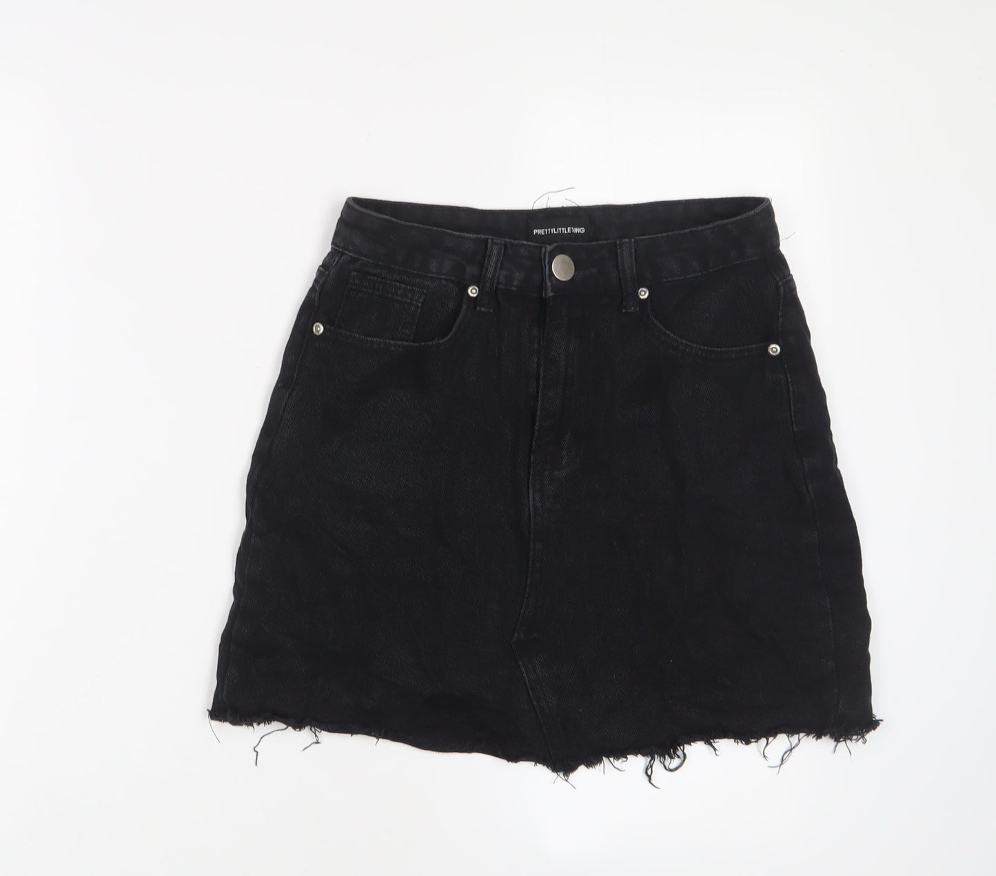 PRETTYLITTLETHING Womens Black Cotton A-Line Skirt Size 8 Zip