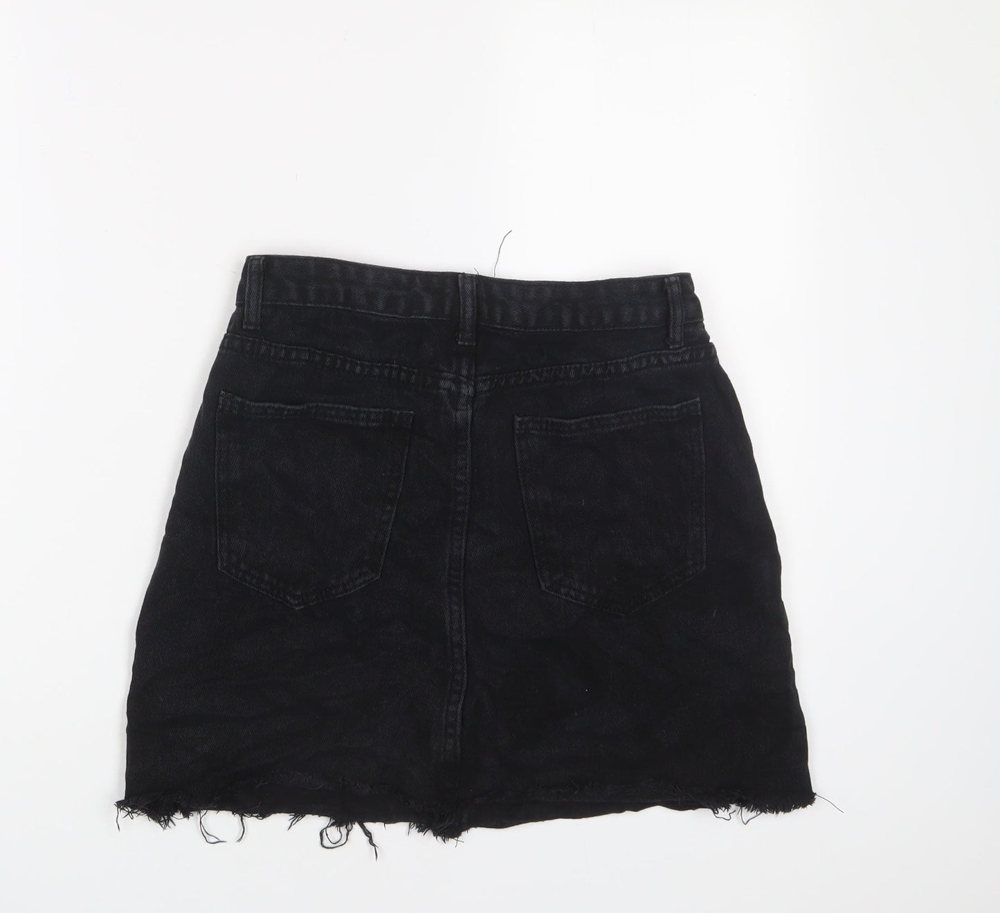 PRETTYLITTLETHING Womens Black Cotton A-Line Skirt Size 8 Zip