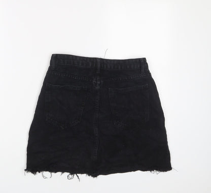 PRETTYLITTLETHING Womens Black Cotton A-Line Skirt Size 8 Zip